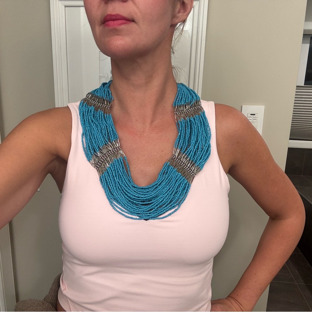 Banana Republic Blue and Silver Beaded Necklace